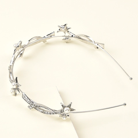 Cerchietto da Sposa con Stella in Strass e Perla Artificiale Argento Elegante Accessorio per Capelli in Lega per Matrimonio Donna Gioielli