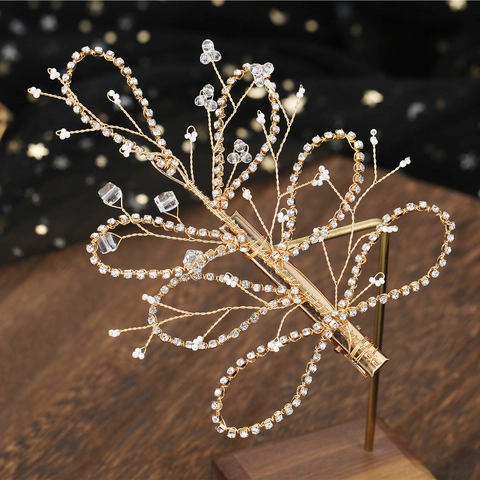 Elegante Clip per Capelli da Sposa Fatta a Mano in Oro con Fiori e Perle Artificiali Strass Clip Laterale per Matrimonio Banchetto Donna
