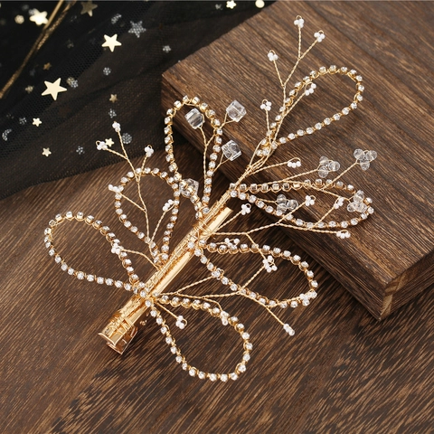 Elegante Clip per Capelli da Sposa Fatta a Mano in Oro con Fiori e Perle Artificiali Strass Clip Laterale per Matrimonio Banchetto Donna