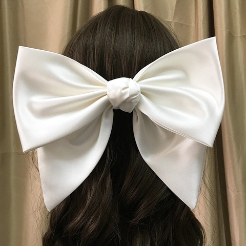 Accessorio Capelli Sposa Matrimonio Fiocco Grande in Raso Bianco Clip Elegante Forcina a Nastro Oversize per Donna Fotografia