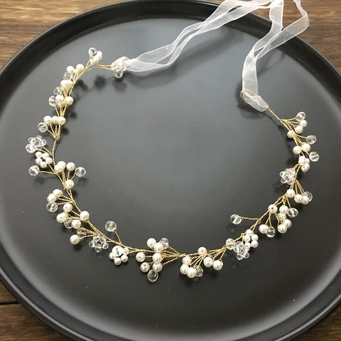 Vite per Capelli da Sposa Fatta a Mano con Perle Artificiali Strass Filo d'Oro Fascia Floreale Accessorio per Capelli Matrimonio Donna