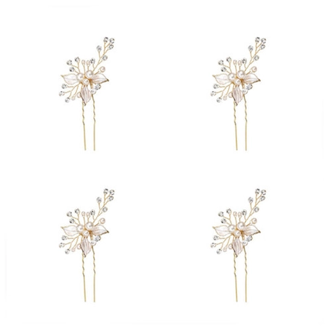 Spine per Capelli a Forma di U in Lega con Foglia Fatta a Mano Perle Artificiali Strass Accessori per Capelli da Sposa Eleganti Donna