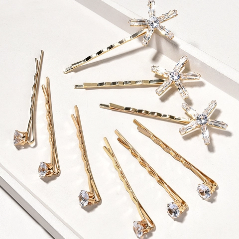 Eleganti Fermagli per Capelli in Oro con Zirconia per Donna Forcine con Perle Artificiali a Stella e Fiocco di Neve Accessori per Capelli da Sposa