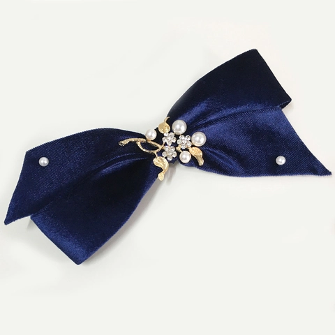 Pinza para el Cabello de Lazo de Terciopelo Vintage Con Perla Artificial Strass Hoja Dorada Accesorios para Boda Mujer
