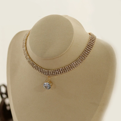 Elegante Mehrreihige Strass Choker Halskette Mit Künstliche Perlenanhänger Vergoldet Braut Hochzeit Party Schmuck Für Damen