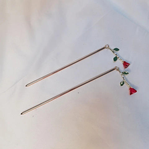 Elegante Bastoncino per Capelli con Pendente a Rosa in Rame Placcato Oro Lega Smaltata per Donna Gioielli per Capelli Vintage