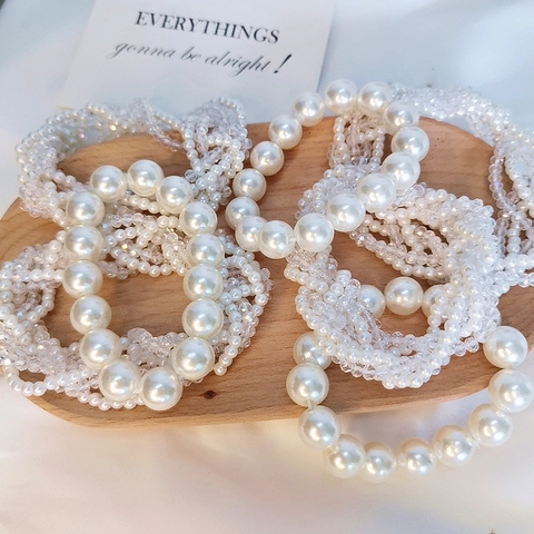 Eleganti Elastici per Capelli Con Künstliche Perle di Imitazione e Cristallo Artificiale per Donna Ragazza Stile Coreano Braccialetto Doppio Uso