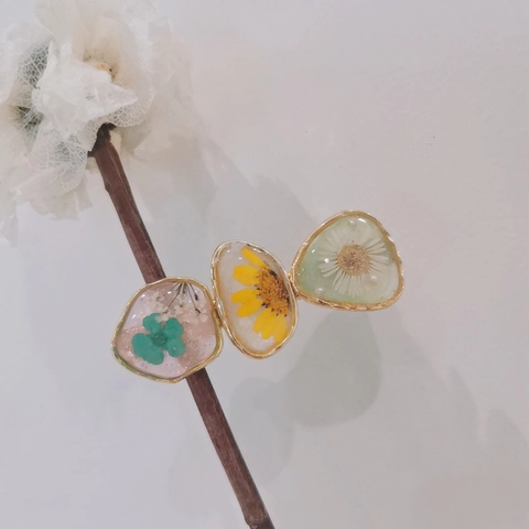 Fermaglio per Capelli con Fiori Secchi in Stile Coreano Fatto a Mano in Lega d'Oro Resina Cristallo Epossidico per Donna