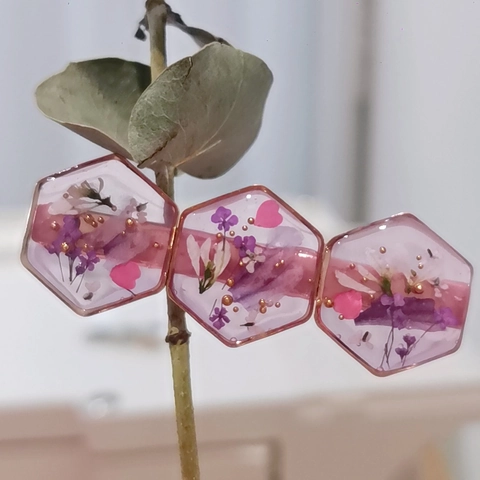Pinces à Cheveux en Résine Faites à la Main Fleurs Séchées Style Mori Hexagone Floral Barrette Latérale pour Femmes Filles