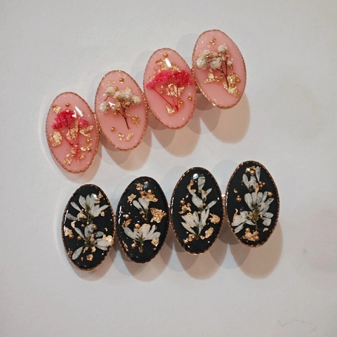 Handgefertigte Harz Trockenblumen Haarklammer Goldfolie Eingelegte Ovale Seitenclip Damen Vintage Haarschmuck