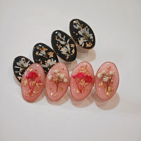Handgefertigte Harz Trockenblumen Haarklammer Goldfolie Eingelegte Ovale Seitenclip Damen Vintage Haarschmuck