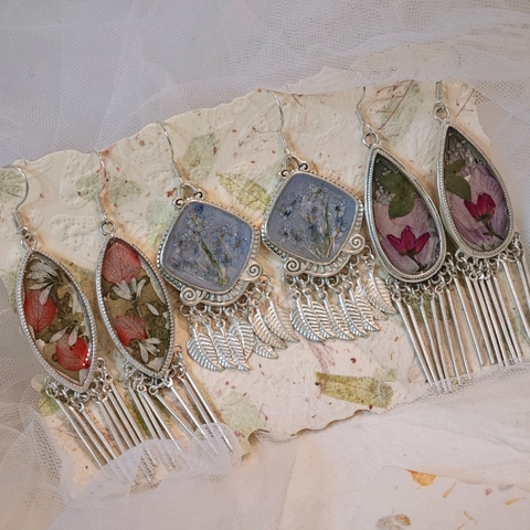 Bohemian Ethnic Tassel Drop Earrings Vintage Antique Silver Alloy Real Dried Flower Resin Handmade Earrings For Women Jewelry