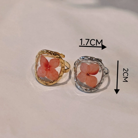 Handmade Real Dried Flower Resin Stainless Steel Ring Vintage Botanical Petal Adjustable Open Ring For Women Jewelry