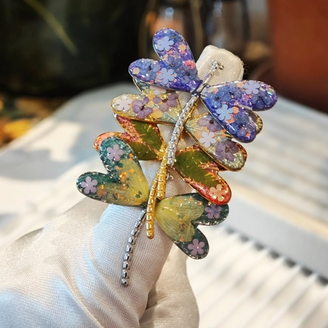 Vintage Stainless Steel Dragonfly Open Ring With Dried Flowers Resin Wings Glitter Adjustable Sweet Cool Insect Ring Jewelry For Women
