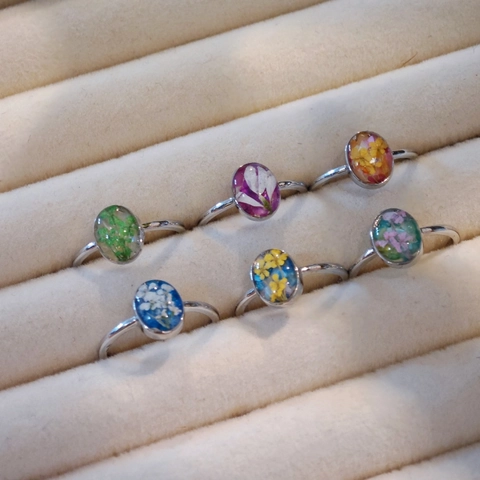 Handgemaakte Droogbloem Hars Ring Voor Vrouwen Verzilverd Schelpfragmenten Vintage Stijl Sieraden Botanisch Cadeau