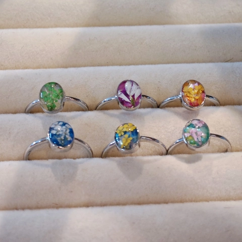 Handgemaakte Droogbloem Hars Ring Voor Vrouwen Verzilverd Schelpfragmenten Vintage Stijl Sieraden Botanisch Cadeau