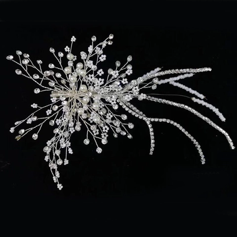 Lussuoso Pettine per Capelli da Sposa Fatto a Mano con Nappine di Strass Lega Perla Artificiale Fiore Copricapo Matrimonio Donna
