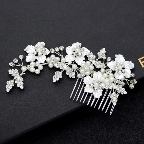 Peine de Pelo para Novia de Aleación Vintage Flor y Hoja Con Perlas Artificiales Strass Tocado de Boda Mujer Joyería