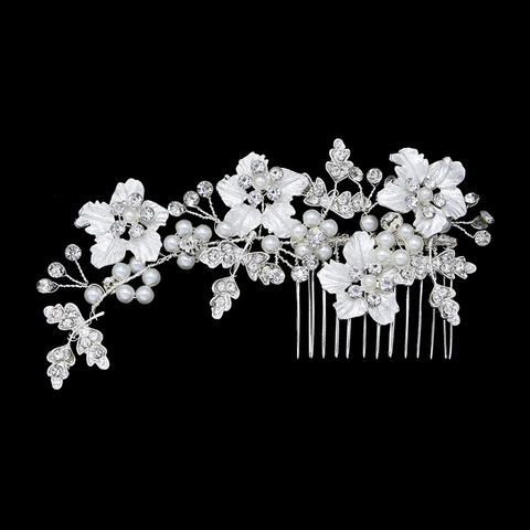 Peine de Pelo para Novia de Aleación Vintage Flor y Hoja Con Perlas Artificiales Strass Tocado de Boda Mujer Joyería