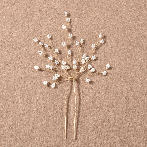 Horquilla de Novia Hecha a Mano Alambre de Oro Perla Artificial Elegante Horquilla Rama de Flor Joyería de Boda para Mujer