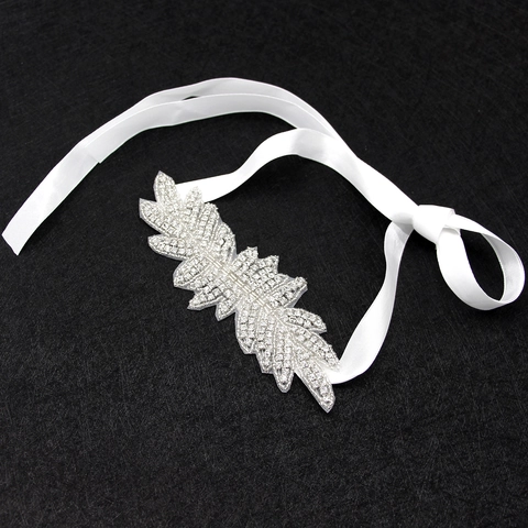 Handgefertigtes Brautstirnband Weißes Satinband Luxuriöse Strass Künstliche Perle Blatt Applikation Hochzeit Kopfschmuck Damen