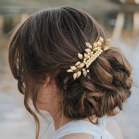 Eleganter Barock Blatt Braut Haarkamm Künstliche Perle Legierung Gold Silber Galvanisiert Hochzeit Kopfschmuck Handgefertigt