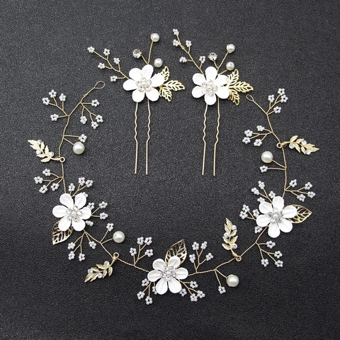 Vite per Capelli Floreale e Forcine Lega Perla Artificial Strass Matrimonio Accessorio Capelli per Donne Festa Bohemian Elegante