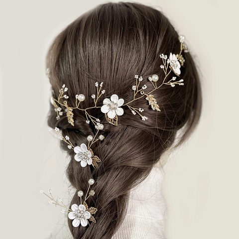 Vite per Capelli Floreale e Forcine Lega Perla Artificial Strass Matrimonio Accessorio Capelli per Donne Festa Bohemian Elegante