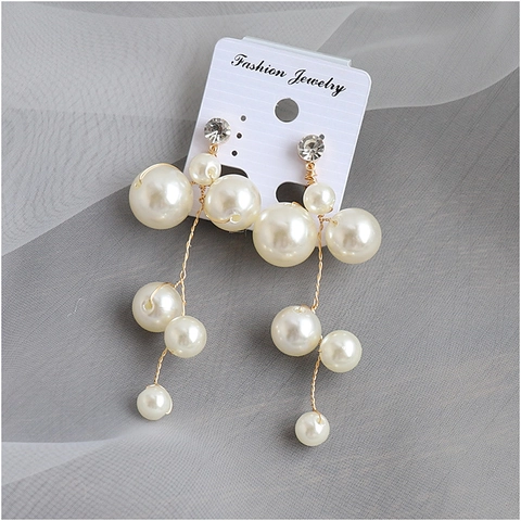 Elegante Braut Lange Quasten Imitationsperlen Ohrringe Legierung Strass Tropfen Schmuck Für Hochzeit Party Damen Zubehör