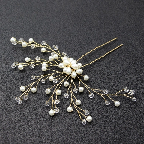 Horquilla De Pelo Para Novia Hecha A Mano Perlas Artificiales Y Cristales Forma U Tocado De Boda Mujer Dama Honor Aleación Oro Plata Accesorios