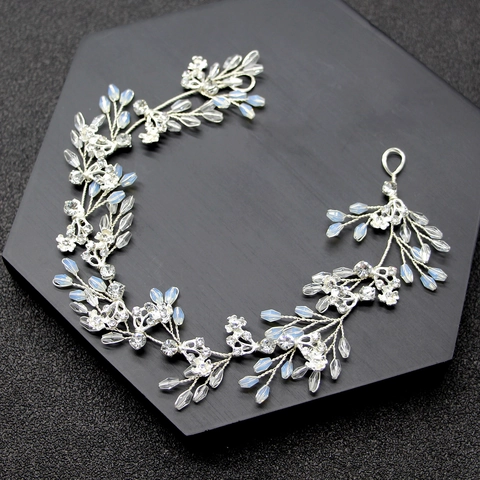 Vite per Capelli da Sposa in Lega Fatta a Mano con Strass e Opale Elegante Cerchietto con Fiori e Foglie in Filo d'Argento per Matrimonio Donna