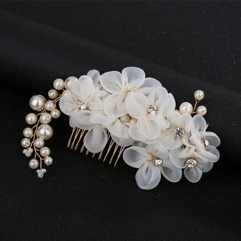 Peineta de Novia Hecha a Mano con Flores Perlas Artificiales de Imitación y Strass Elegante Blanco Rojo Accesorios para Mujer