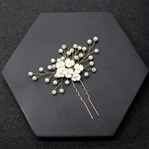 Handmade Artificial Pearl Flower Bridal Hair Fork U Shaped Gold Silver Wire Hair Pin Wedding Banquet Women Hair Accessories