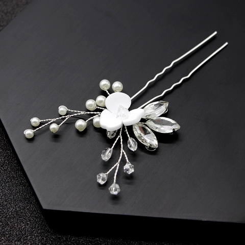 Handmade Flower Artificial Pearl U Shaped Hairpin Bridal Rhinestone Marquise Crystal Hair Fork Wedding Hair Accessories For Women