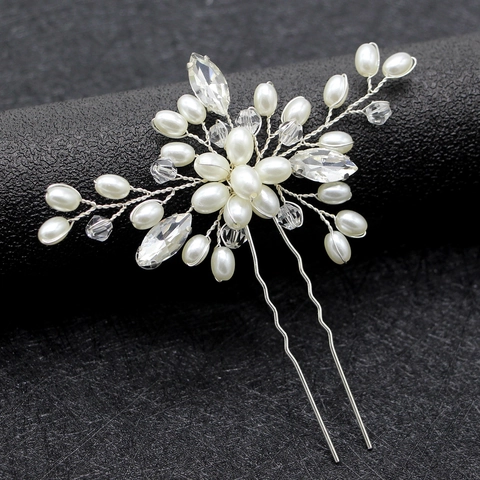 Forcina per Capelli da Sposa Fatta a Mano Elegante Lega Perla Artificiale Strass a Forma di U Gioielli per Capelli Donna