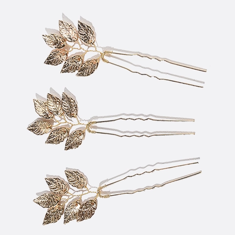 Vintage Legierung Blatt Haarnadeln 3er Set U-Form Braut Haargabeln Damen Hochzeit Brautjungfer Styling Botanischer Kopfschmuck
