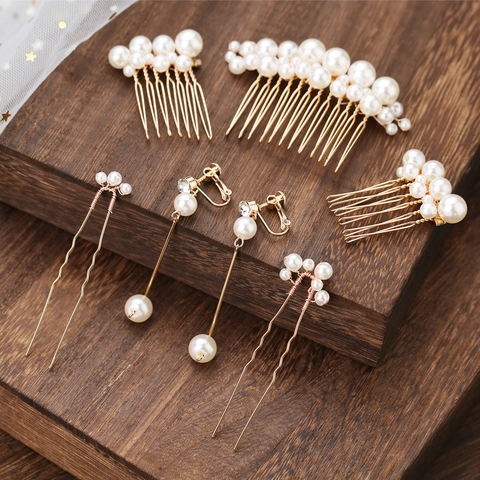 Eleganti Orecchini in Lega con Perle Artificiali e Strass Pettine per Capelli Spille Accessori Gioielli Sposa Donna