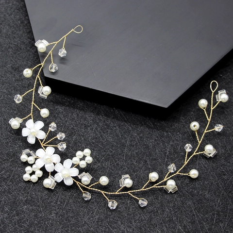 Handmade Bridal Flower Artificial Pearl Hairband Alloy Woven Wedding Headpiece Elegant Forest Style Women Hair Accessories