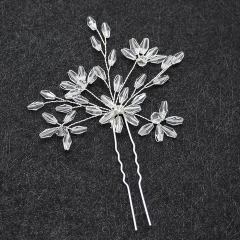 Handmade Crystal U-Shaped Hairpin Wedding Bridal Flower Star Silver Color Elegant Hair Stick For Women Party Hair Jewelry