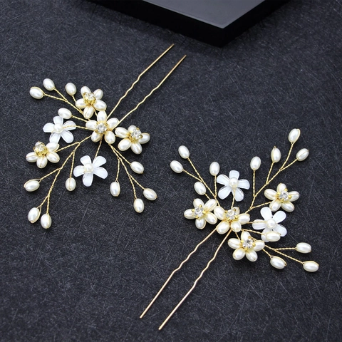 Set di Viti per Capelli da Sposa e 2 Forcine Perle Artificiali Strass Fiore Oro Accessori per Capelli da Sposa Donna