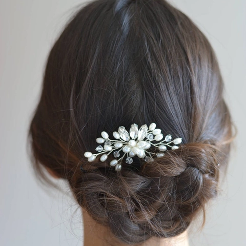 Forcina per Capelli da Sposa Fatta a Mano Elegante Lega Perla Artificiale Strass a Forma di U Gioielli per Capelli Donna