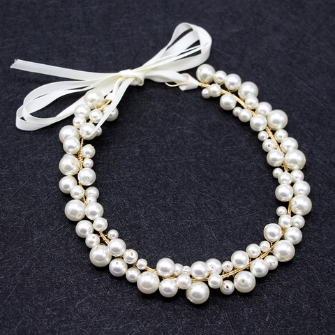 Cerchietto da Sposa con Perle Artificiali Fatto a Mano Stile Coreano Elegante Accessori per Capelli in Filo d'Oro per Donna