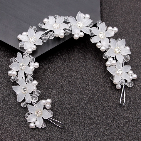 Tralcio per Capelli da Sposa Coreano Fatto a Mano Con Fiori in Acrilico Opaco Perle Artificiali Strass Accessori Capelli Donna