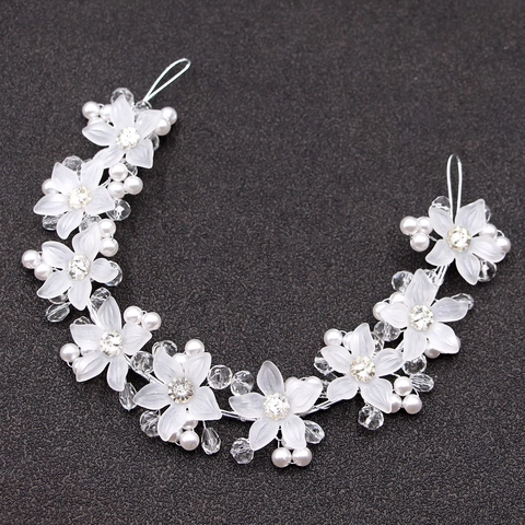 Tralcio per Capelli da Sposa Coreano Fatto a Mano Con Fiori in Acrilico Opaco Perle Artificiali Strass Accessori Capelli Donna