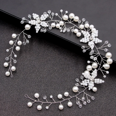 Tralcio per Capelli da Sposa Fatto a Mano Elegante Cerchietto con Perle Artificiali e Strass Floreale per Matrimonio Festa Donna Gioielli
