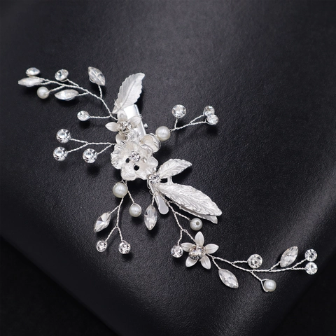 Fermaglio Capelli Sposa Fatto a Mano Lega Design Floreale Foglia Perla Artificiale Strass Accessori per Matrimonio Festa Donna