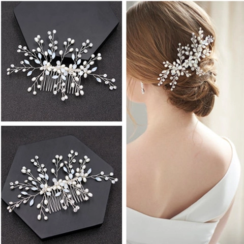 Pettine per Capelli da Sposa Fatto a Mano Con Perle Artificiali e Strass Lega Floreale Foglia Copricapo da Sposa Donna Gioielli