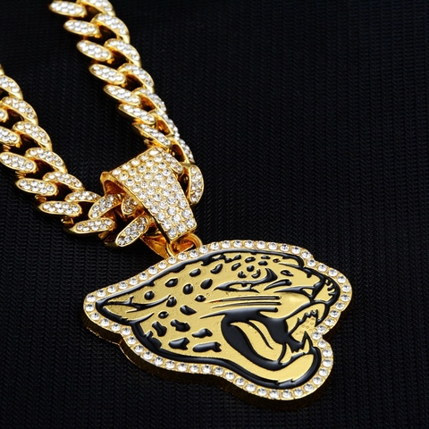 Men Iced Out Leopard Head Pendant Necklace Hip Hop Alloy Rhinestone Enamel Cuban Link Chain Jewelry For Party Gifts
