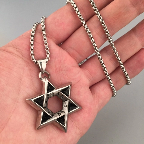 Collana con Ciondolo a Esagramma Stella di Davide in Acciaio Inossidabile per Uomo Gioielli Hip Hop Punk Vintage Catena