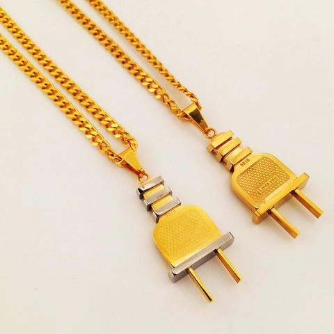 Collar con Colgante de Enchufe de Acero Inoxidable Hiphop Joyería de Estilo Industrial Creativo con Grabado Love You para Hombre